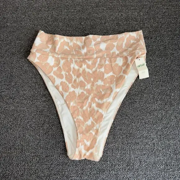 Aerie Leopard High Cut Cheeky Bikini Bottom (M) Tan Beige NEW NWT Boho Swimwear - Picture 2 of 8